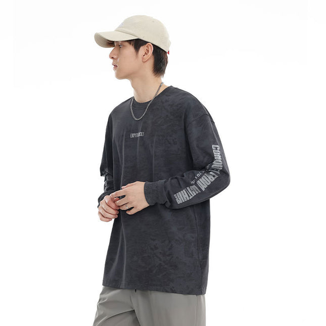 Retro Crew Neck Long-sleeved T-shirt Male Letter Printed Loose Casual Bottoming Bottoming Shirt