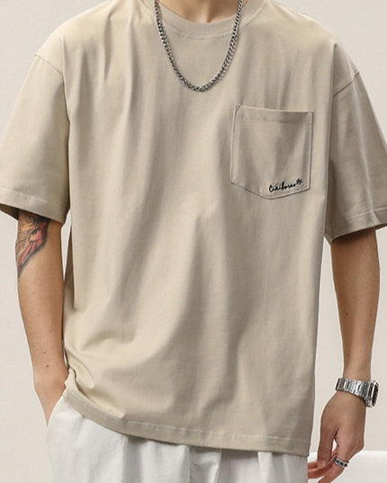 Simple Embroidered Crew Neck Short-sleeved T-shirt Men's Trendy Versatile Casual Top