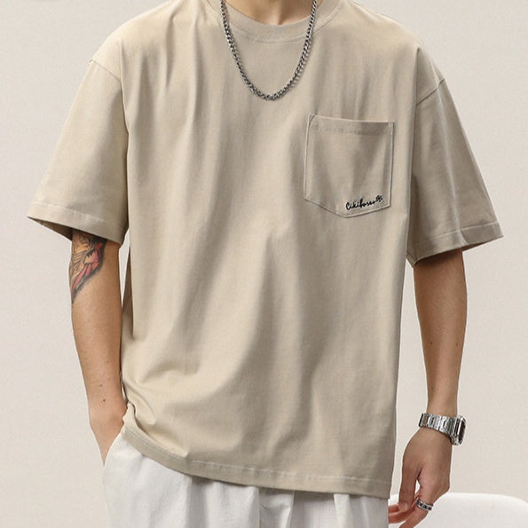 Simple Embroidered Crew Neck Short-sleeved T-shirt Men's Trendy Versatile Casual Top