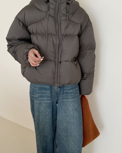 White Duck Down Puff Fluffy Hooded Down Jacket