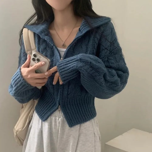 Early Sweater Coat Slim Fit Slimming V-neck Long Sleeve Top