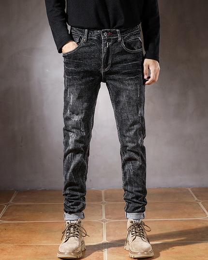 Black Ripped Long Jeans Male