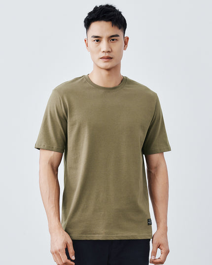 Heavy Cotton Men's Short Sleeve T-shirt American Casual Solid Color Crewneck