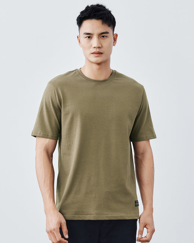 Heavy Cotton Men's Short Sleeve T-shirt American Casual Solid Color Crewneck
