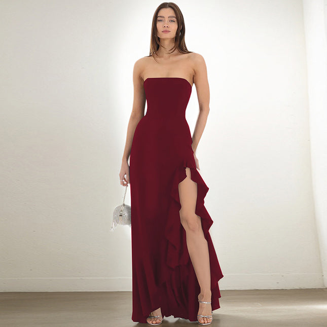 Sexy Split Maxi Dress Tube Top Temperament Women's Dress