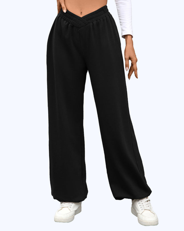 High Waist Pure Color Pocket Ankle-tied Trousers Casual Pants For Women