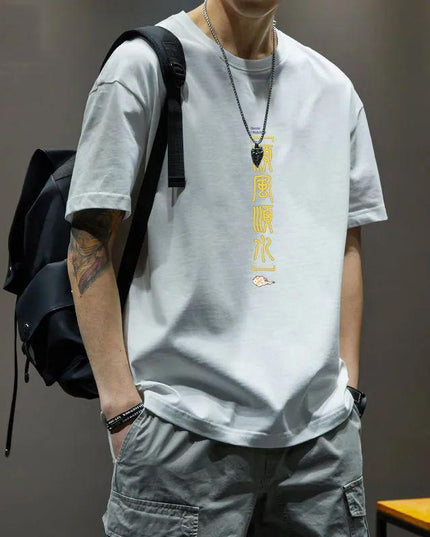 Cotton Heavy Fashion Korean Loose Boys Half Sleeve T-shirt