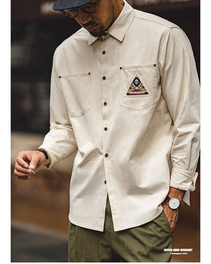 Men's Retro Indian Totem Creamy-white Long-sleeved Shirt