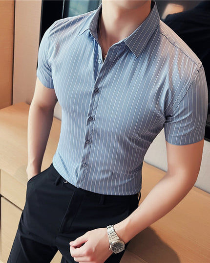 Men's Ice Silk Leisure Short Sleeve Striped Shirt