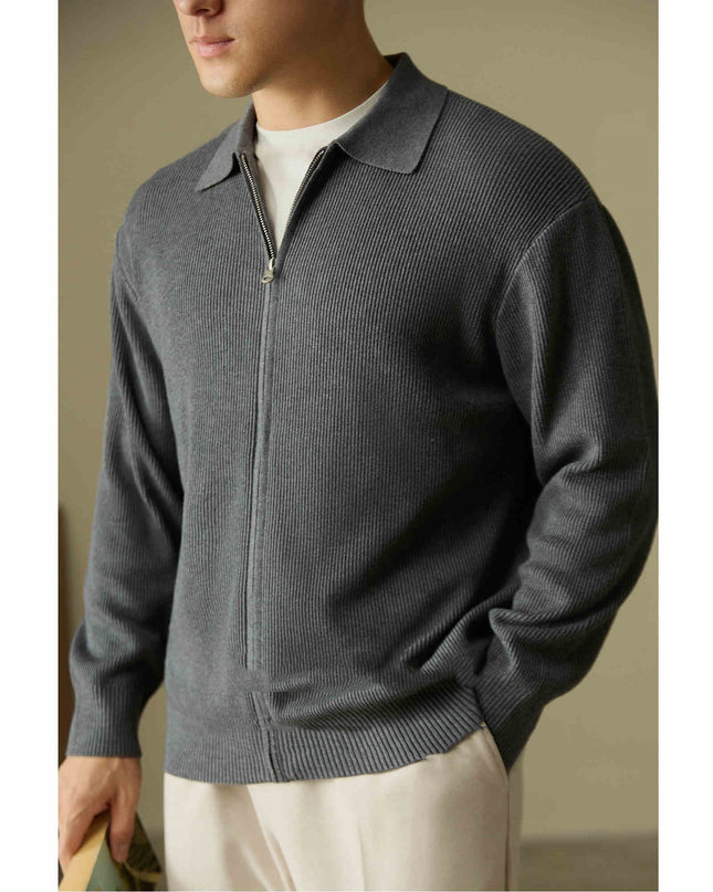 Wool Blended Men's Cardigan Zip Sweater
