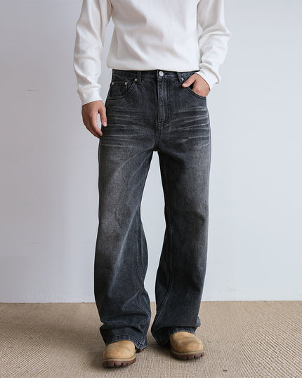 Men's Straight Retro Black Washed Jeans