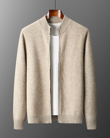 Wool Cardigan Men's Stand Collar Zipper Knitted Sweater Coat Warm And Loose Cashmere Pants Men