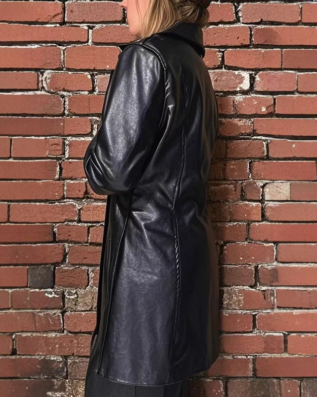 Women's PU Mid-length Casual Fashion Leather Coat