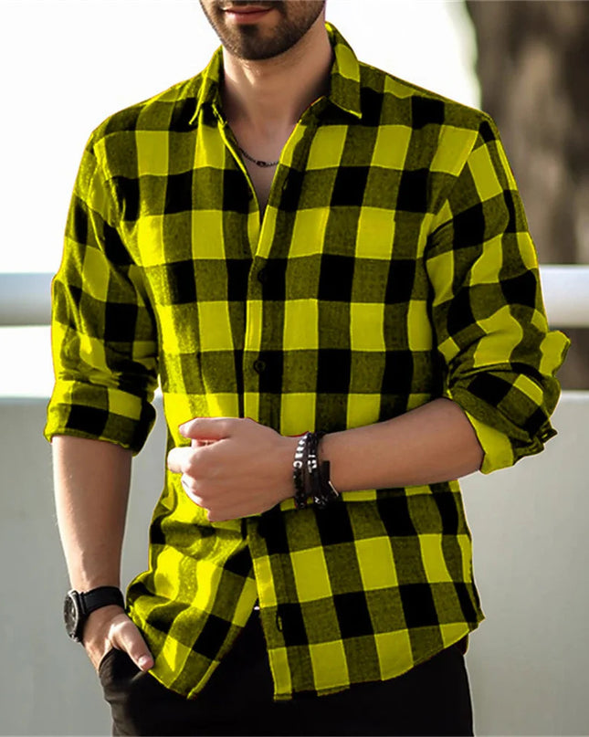 European And American Long Sleeve Loose 3D Personalized Printed Plaid Design Striped Shirt