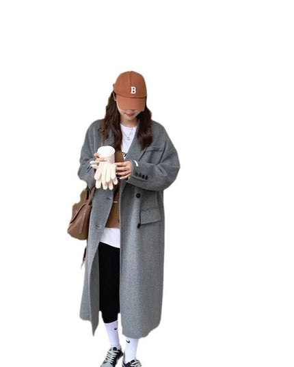 Women's Gray Woolen Plump Girls Loose All-match Coat