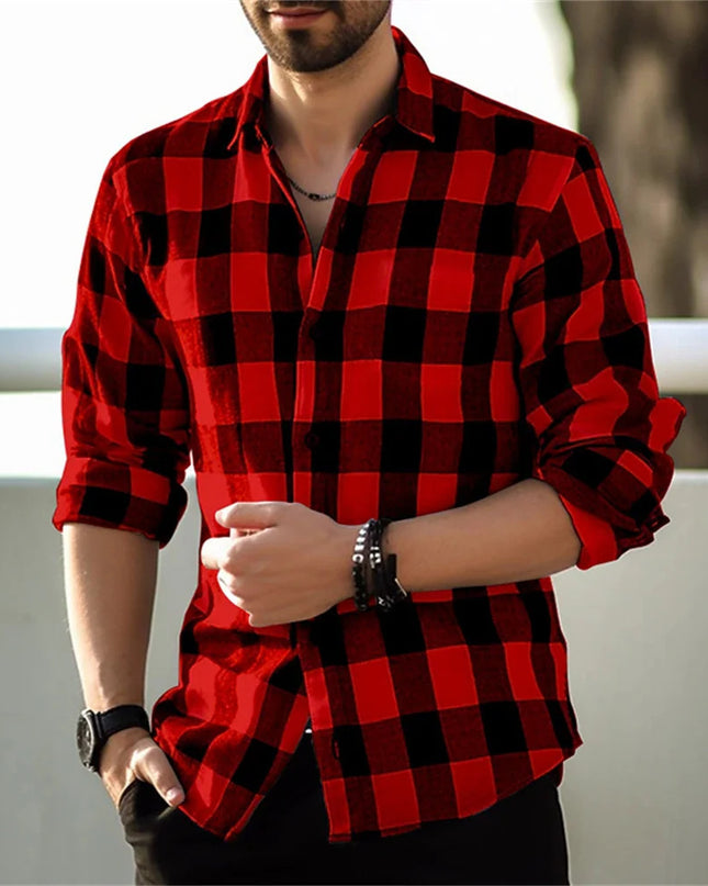 European And American Long Sleeve Loose 3D Personalized Printed Plaid Design Striped Shirt