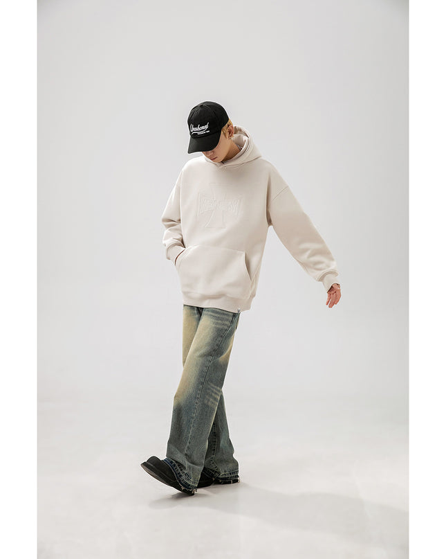 Cross Embroidery Loose Hooded Sweater Men's Hoodie Top