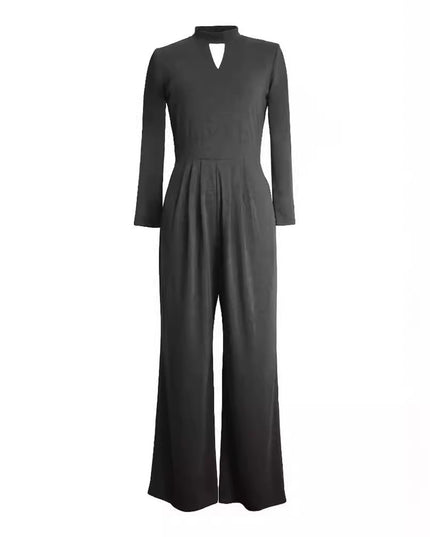 Small Turtleneck Long Sleeve Jumpsuit Knitted Casual Pants Straight