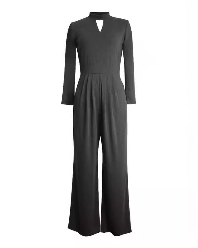 Small Turtleneck Long Sleeve Jumpsuit Knitted Casual Pants Straight