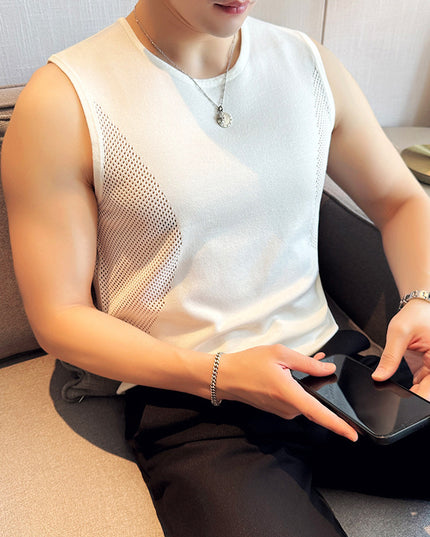 Breathable Cut-out Knitted Vest Men's Athletic Fitness Stretch Sleeveless T-shirt