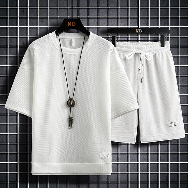 Men's Fashion Simple Short Sleeve T-Shirt Two Piece Set
