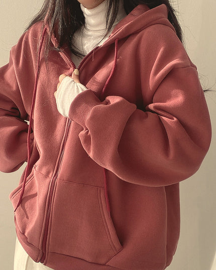 Zipper Plush And Thick Hood Sweater Women's Coat