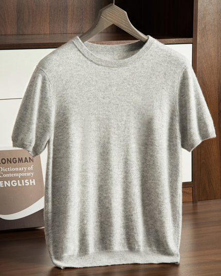 Men's Cashmere Round Neck Flat Solid Color Pullover Short Sleeve