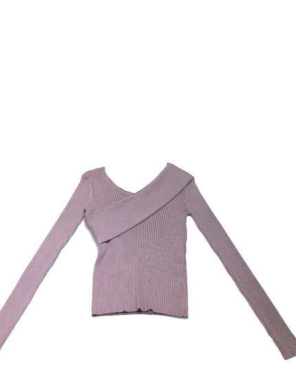 Crossbody Off-the-shoulder V-neck Cross-wire Knitted Sweater