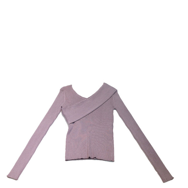 Crossbody Off-the-shoulder V-neck Cross-wire Knitted Sweater