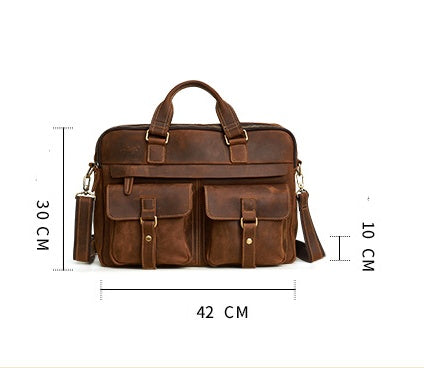 Genuine Men’s Retro Business Bag | Cowhide Briefcase & 15.6-Inch Laptop Bag