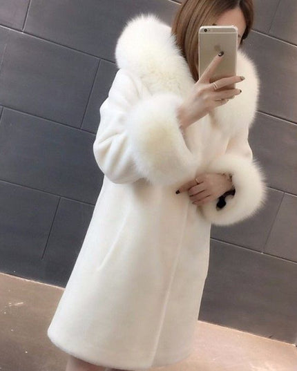 Hooded fox wool sheep sheared fur coat jacket