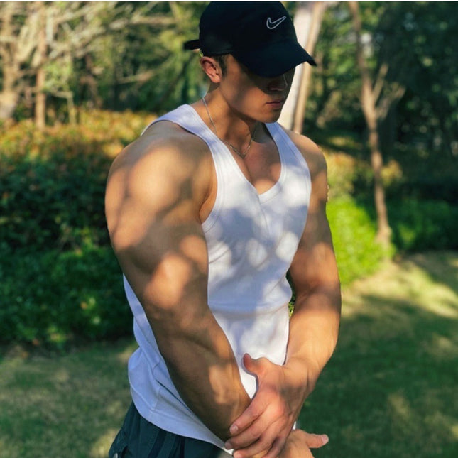 American-style Thick Thread Fitted Stretch Men's Sports Sleeveless T-shirt