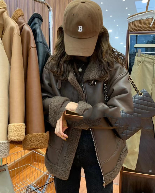 Lamb Fur Integrated Biker Leather Jacket