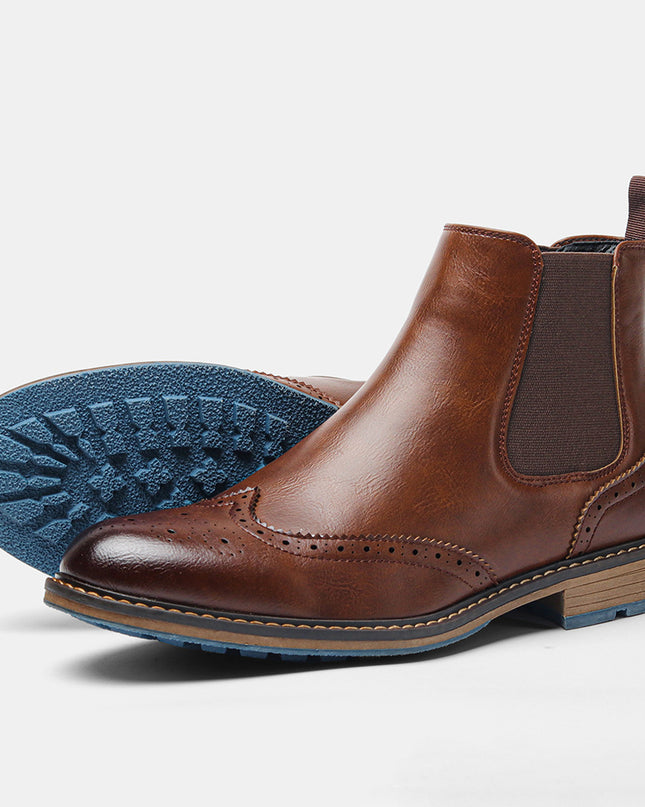 Mid-top Carved Casual Men's Shoes Brogue Vintage Men's Four Seasons Single Boots