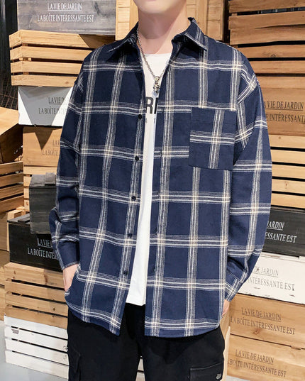 Plaid shirt male growth sleeve shirt