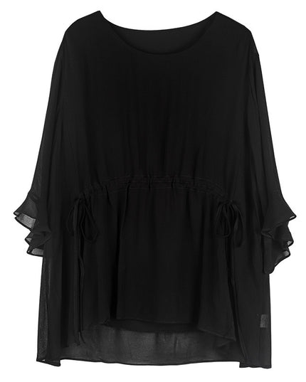Summer New Style Temperament Short-Sleeved Plus Size Slimming Silk Blouse Women