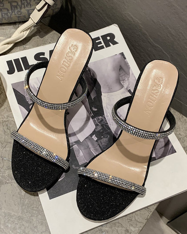 Women's High-heeled Sandals And Slippers With Rhinestones