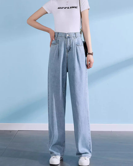 Straight High Waist Draped Casual Wide-leg Pants