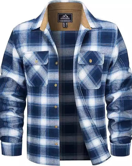 European And American Fall Winter Men's Flannel Casual Button Shirt