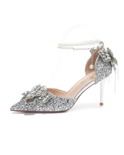 Sequin Rhinestones Bow Tassel Hollowed Sandals