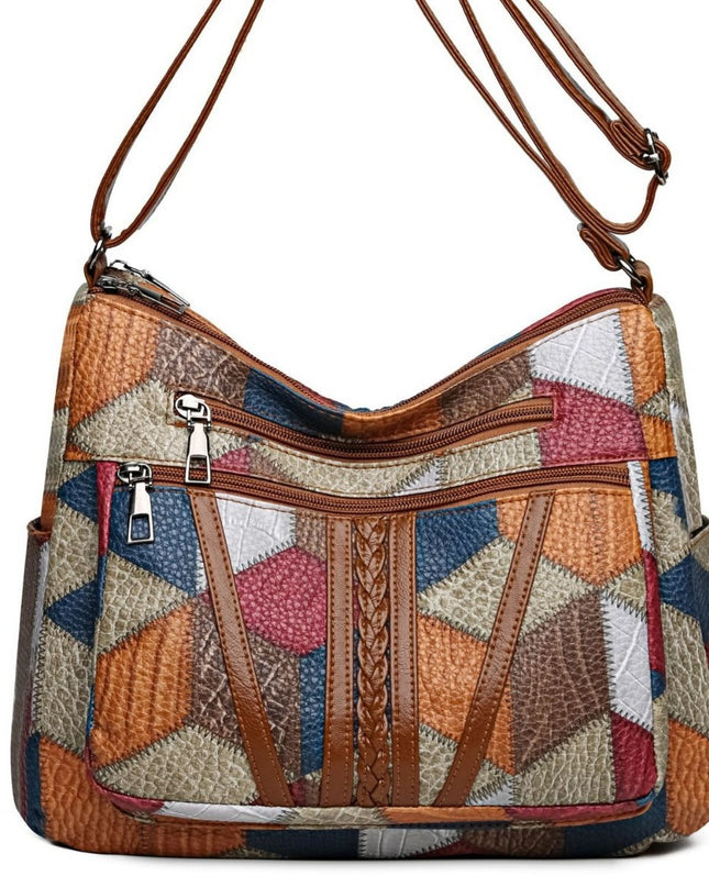 Large Capacity Splicing Work Commuting Multi-pocket Crossbody Cross-body Bag