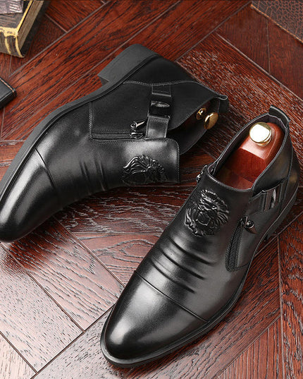 Horseshoe Heel Embossed Double-sided Pull Men's Boots