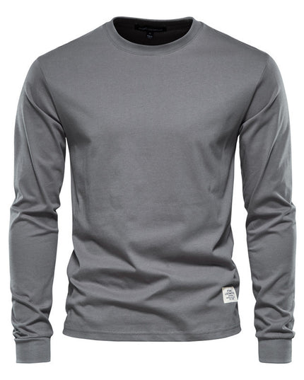 Men's Solid Color Round Neck Long-sleeved Top T-shirt