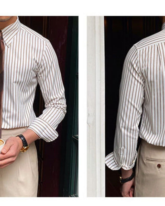 Italian Coffee Striped Casual Long Sleeved Shirt