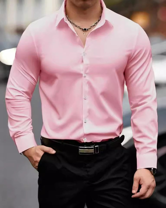 Business Lapel Shirt Solid Color Long Sleeve Casual