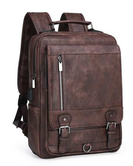 Men's Leather New Large Capacity USB Charging Backpack