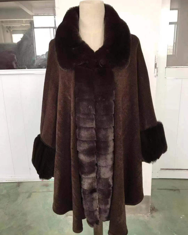 Oversized Loose Rex Rabbit Fur Collar Knitted Cardigan Jacket