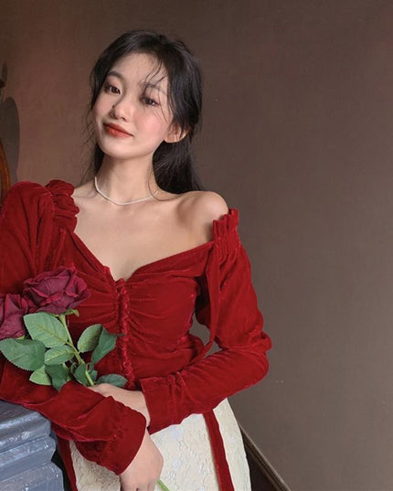 French Palace Style Red Shirt Women Autumn And Winter Style Self-cultivation