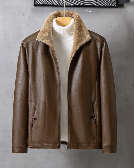 Men's Leather Lapel Fleece Padded Coat