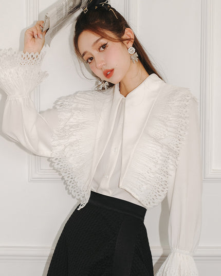 Lace Ins Tide Flared Sleeves Loose Shirt